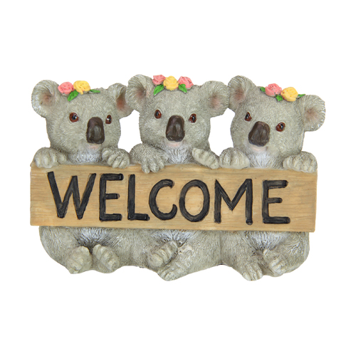 Koalas Welcome Sign Cute Standing Ornament 14cm Polyresin