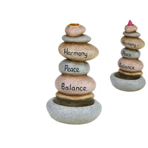 Backflow Incense Cone Burner in Cairn Stack with Inspirational Quotes 18cm