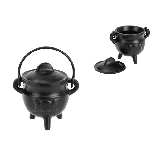 10cm Cast Iron Cauldron with Triple Moon Design  Wiccan & Pagan Décor