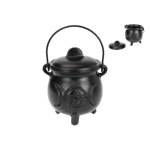 19cm Cast Iron Cauldron with Pentagram/Triple Design - Perfect for Rituals & Decor