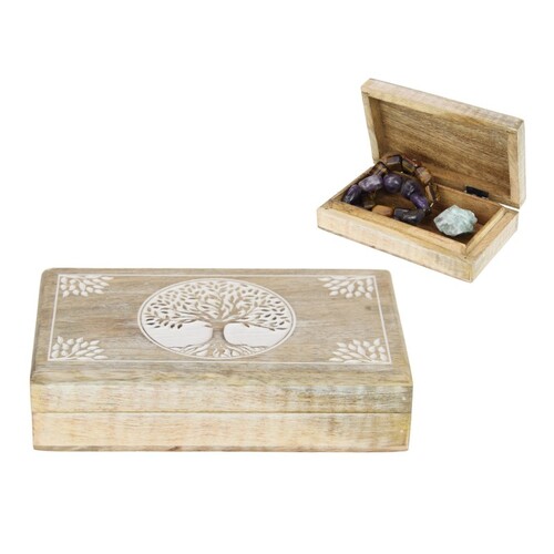 17x10cm Tree of Life Mango Wood Box - Handcrafted Wooden Keepsake Box