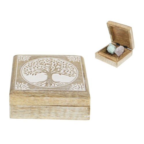 10x10cm Tree of Life Mango Wood Box - Handcrafted Keepsake Storage