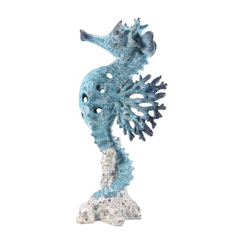 40cm Seahorse with Blue & White Coral Design - Coastal Wall Décor