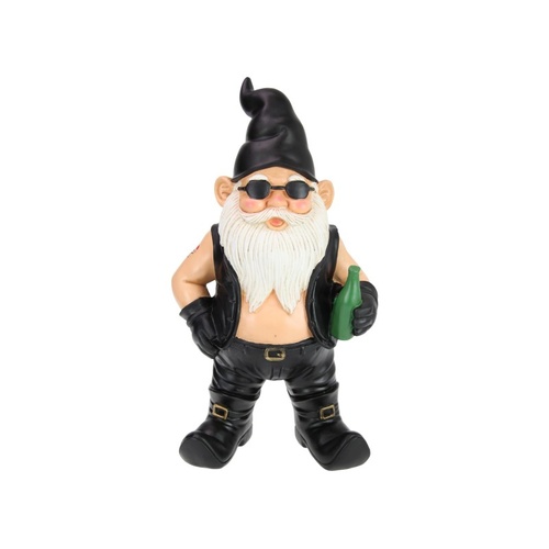 42cm Biker Gnome - Tough Black Motorcycle Gnome | Badass Garden Decor