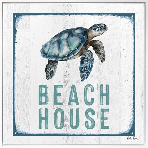 40x40x5cm Coastal Turtle Shadow Framed Textured Painting by Kelly Lane - Timber Frame