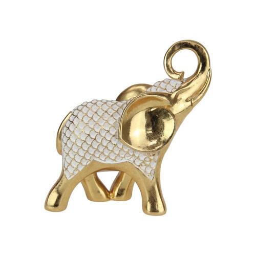 17cm Gold Elephant with Lotus Pattern - Elegant Decorative Accent