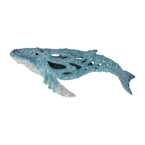 45cm Decor Whale with Blue & White Coral Design - Nautical Home Accent