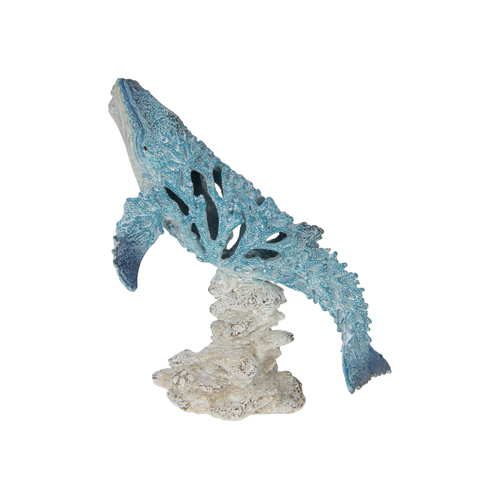 27cm Whale with Blue & White Coral Design - Coastal Themed Décor