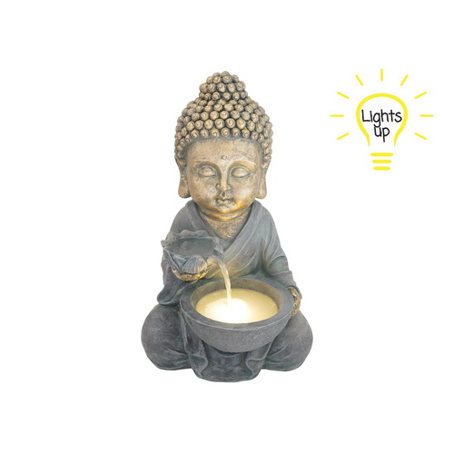 51cm Buddha Water Fountain with Light-Up Bowl - Tranquil Zen Decor