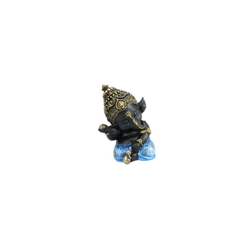 10cm Ganesh in Shiny Blue Finish - Sitting and Resting Pose Décor