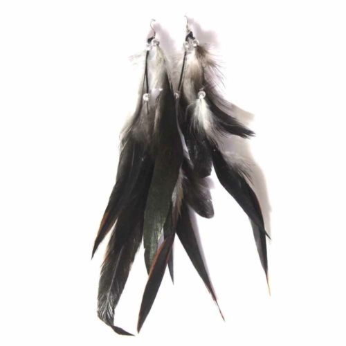 Pair of Black 20cm Feather Earrings with Silver Beads, Costume Accessory Craft