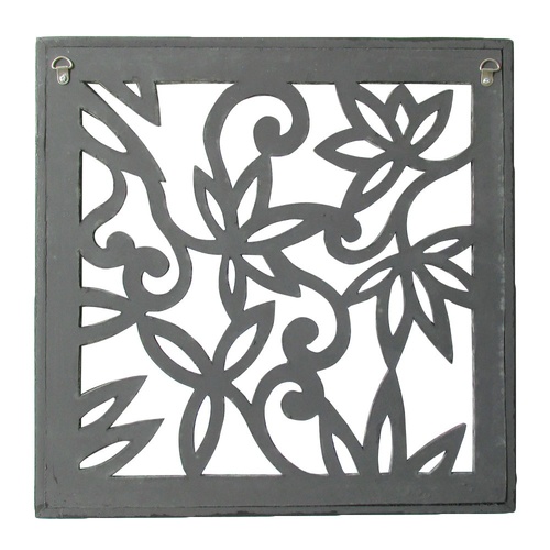 Belimbing Flower 40cm Hand Carved Wooden Screen Plaque Black with Silver FRAME