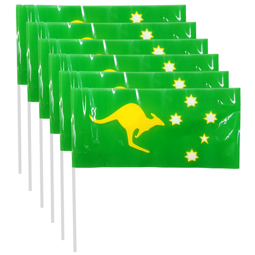 6pk Aussie Supporter Flags Green & Gold Waving Australia Flag Team