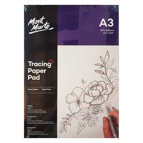 Mont Marte Tracing Paper Pad 60gsm 40 sheet A3, Overlays, Design, Tattooist Work