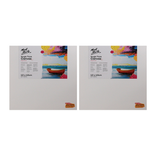 2x Mont Marte Canvas 40cm Square Thin Canvases Stretched Frame 15in" Pair Set