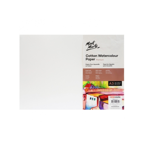 Mont Marte MM Cotton Watercolour Paper 300gsm A3 5 Sheets