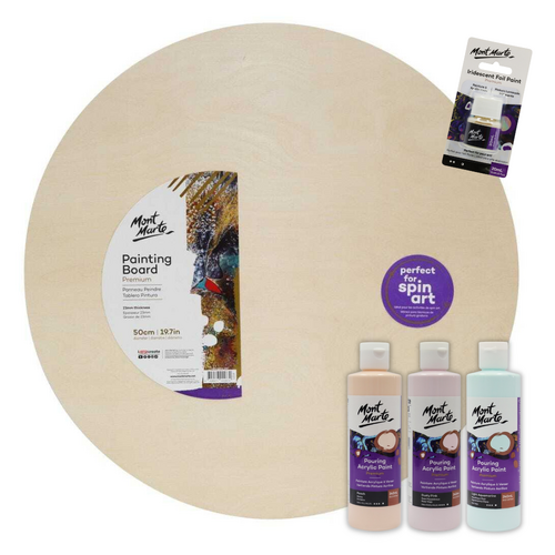 Mont Marte Pouring Paint Kit with Round Board 50cm Pastel Colours Fluid Art Set