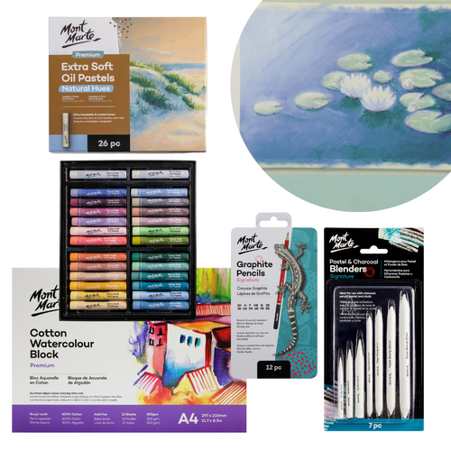 Monet Inspired Art Kit with Oil Pastels & Graphite, Paris French Artwork Set