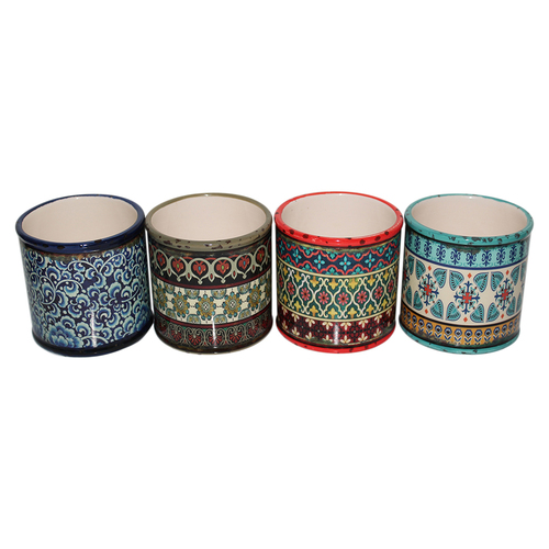 Ceramic Flower Pots 4 Piece Set Turkish Style 9.8x9.5cmH Round Cylinder Look