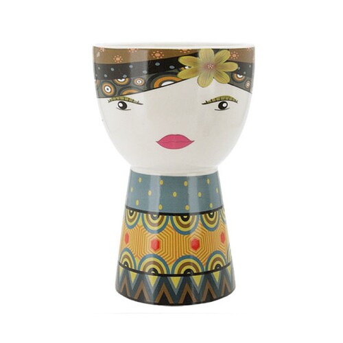 Pot Head Face 4 Asstd 12x12x19cm Ceramic Planter Glazed Colourful Cute ...