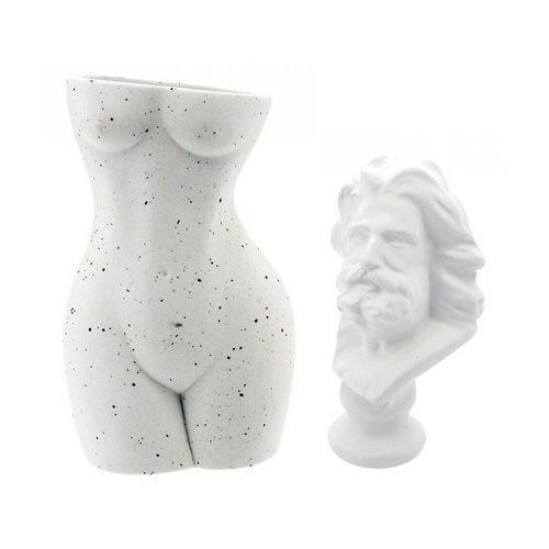 Pair of Ceramic Pots, Woman Body Figure & Greek Man, Couple Flower Vases Set