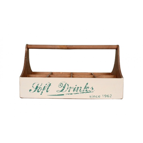 38cm Wooden Drink Carrier with Handle, Fits 8 Bottles or Cans, Vintage Retro Style