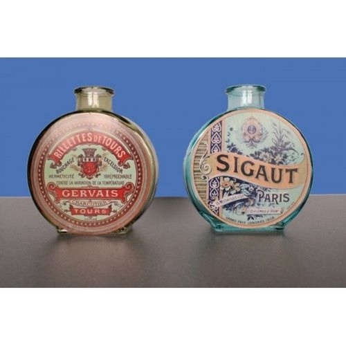 9x4x11cm Round Vintage Style French Liquor Bottle - Complete Set of 2