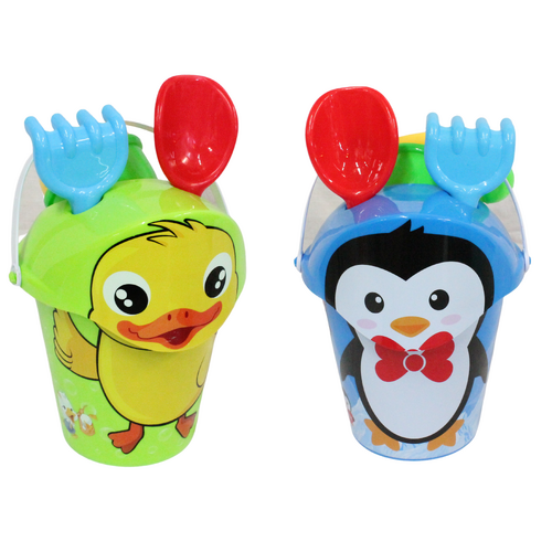 2x Beach Bucket Sets 6pce Animal Designs 28x18cm Sand Fun Games Family And Kids