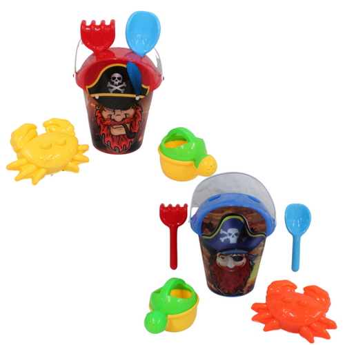 2pce Beach Buckets Set 12pce Pirate Themed 28x16cm Sand Fun Games Family & Kids