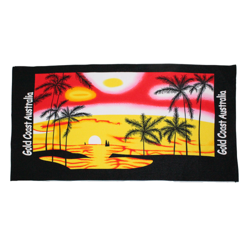 Beach Towel Gold Coast Tropical Sunset Red Cotton 1 Piece 75x150cm