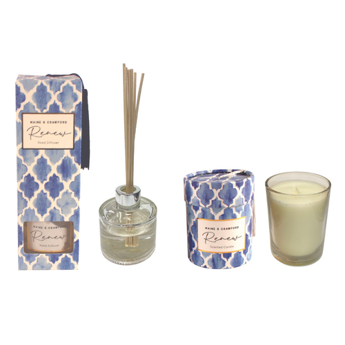 Reed Diffuser & Candle Gift Set Renew Scented from The Indigo Collection in Boxes