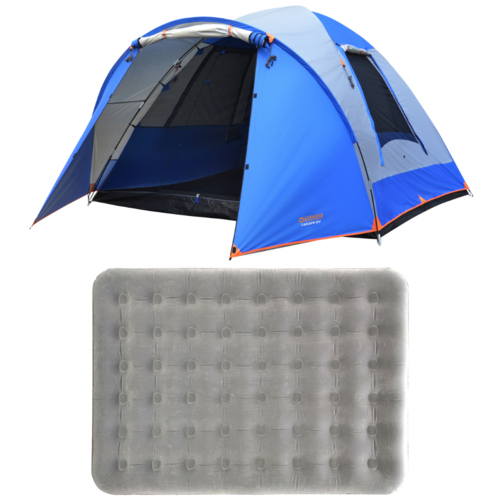 6V Person Dome Jumbo Camp Tent + Queen Air Mattress Bed Outdoors Set 