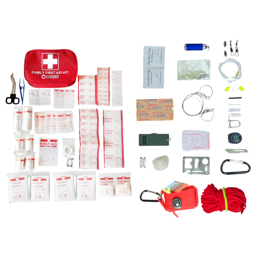 First Aid + 12 in 1 Survival Kit on Carabiner Portable Travel Safety Set Camping & Outdoors