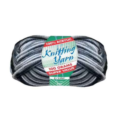 Black & White Knitting Wool Yarn 100g 8 Ply 1 Roll 100% Acrylic